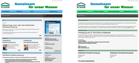 Öffentlicher und Migliederbereich der AG-Wasser-Website